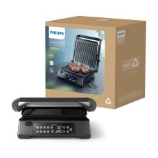 Гриль Philips прижимной Series 7000, 2200Вт, съемные пластины, термощуп, раскрытие на 180°, металл, черный
