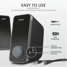 Акустическая система Trust Arys 2.0, 14Вт, USB/AUX, черный