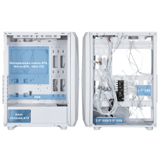 Корпус 2E GAMING Aruba G3313W, без БП 1xUSB3.0, 2xUSB2.0, 5x120мм ARGB, VGA 330мм, LCS ready, HUB, TG Side Panel, ATX, белый