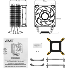 Процесорний кулер  2E GAMING Air Cool AC90D4-ARGB, LGA1851, 1700, 1200, 1366, 115x, AM5, AM4, AM3, AM3+, 4pin PWM, TDP 130W