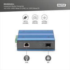 Медіаконвертор DIGITUS Industrial Gigabit PoE+ PSE, RJ45, SFP