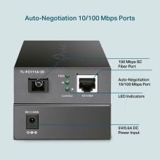 Медиаконвертер TP-LINK FC111A-20 1xFE, 100Base-LX, SM, WDM, 20km, SC
