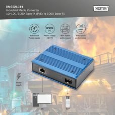 Медіаконвертор DIGITUS Industrial Gigabit PoE+ PSE, RJ45, SFP