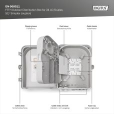 Распределительная коробка DIGITUS Outdoor FTTH, 24x SC/SX или LC/DX adapters, 24 splices