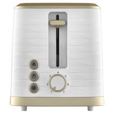 Тостер Sencor 930Вт, подогрев, размораживание, подсветка, пластик, бело-золотой.