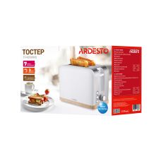 Тостер ARDESTO Wood Modern, 800Вт, металл, 2 слота, белый