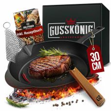 Чавунна пательня Gusskönig 30 см + книга рецептів, очищувач, шкіряна накладка