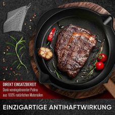 Чавунна пательня Gusskönig 30 см + книга рецептів, очищувач, шкіряна накладка