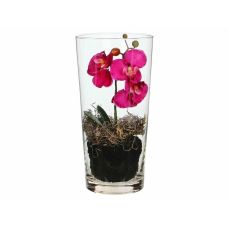 Фиолетовая орхидея в декоративном горшке из стекла h30xd15cm