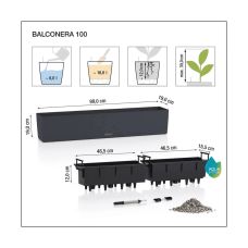 Вазон Lechuza Balconera Stone 100, графітово-чорний