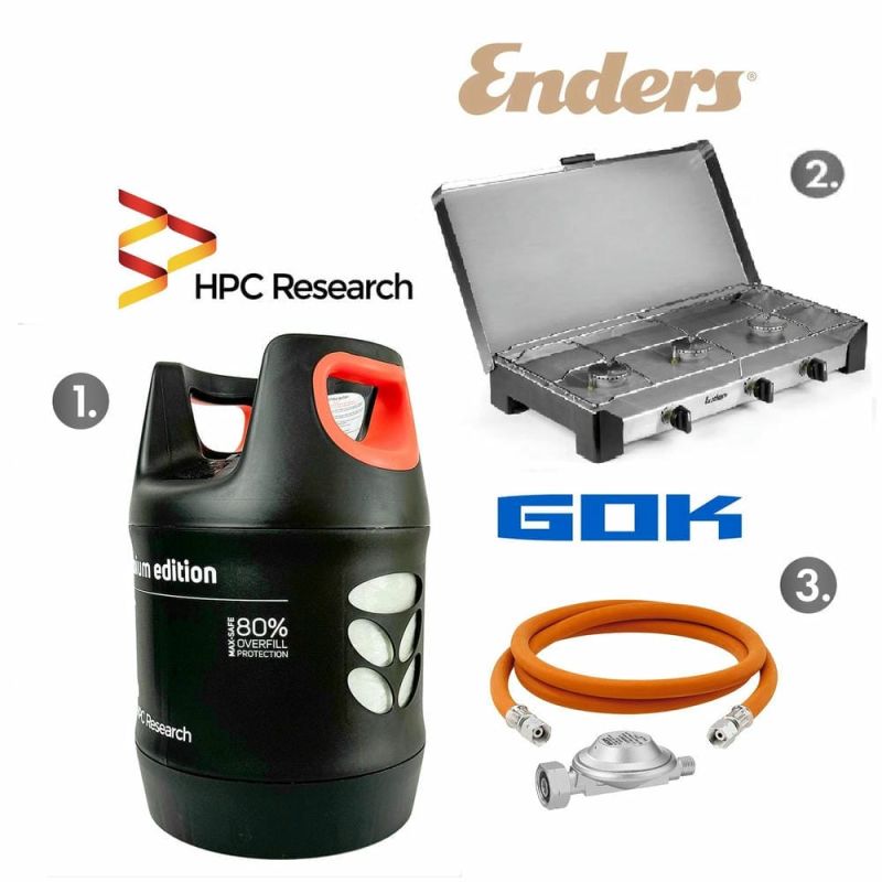 Набор: газовая плита Enders Brisbane 3Z н/ж сталь з термодатчиком + баллон HPCR-G.5 (G.4), 18,2л c отсекателем