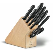 Набір кухонний Victorinox SwissClassic Cutlery Block з чорн. ручками, 9 пред (6 ножів/точило/виделка/ножиці), з підставкою 