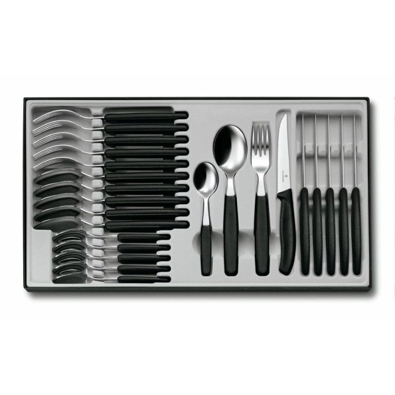 Набір кухонний Victorinox SwissClassic Table Set з чорн. ручками, 24 пред (6 ножів/6 виделок/6 ложок столових/6 ложок чайних)