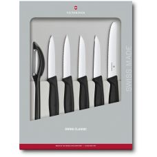 Набір кухонний Victorinox SwissClassic Paring Set з чорн. ручками, 6 пред (5 ножів, овочечистка), подарункове пакування