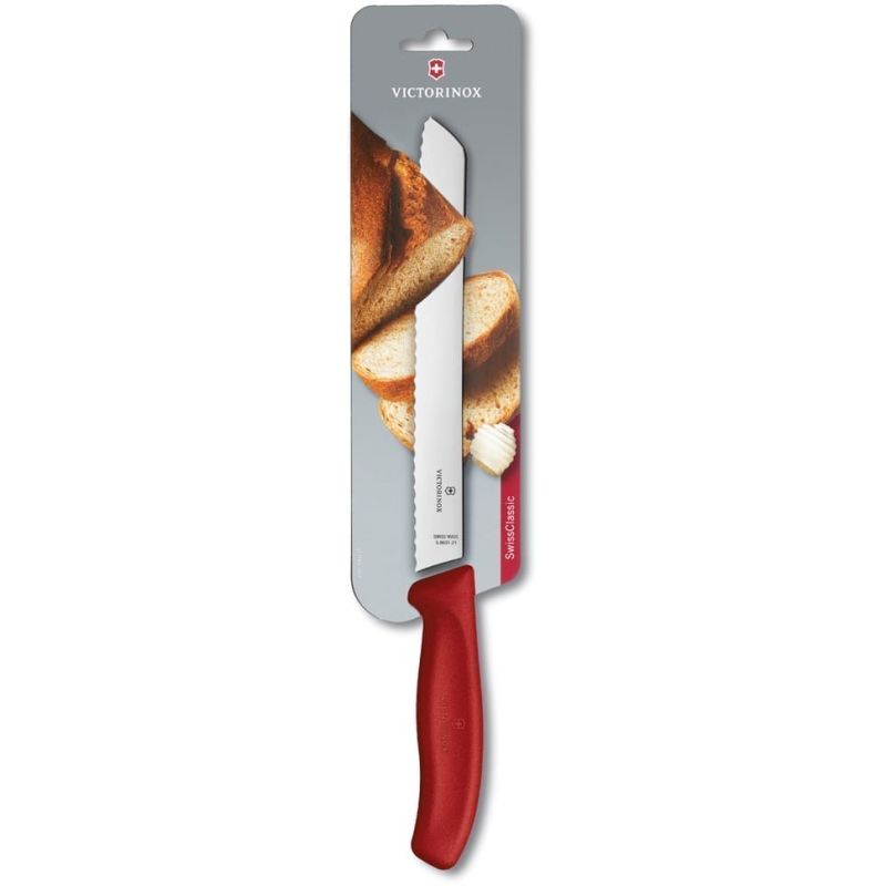 Кухонный нож Victorinox SwissClassic Bread, 21 см, с красн. ручкой, блистер Кухонный нож Victorinox SwissClassic Bread, 21 см, с красн. ручкой, блистер