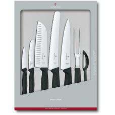 Набір кухонний Victorinox SwissClassic Kitchen Set з чорн. ручками, 7 пред (5 ножів, виделка, овочечистка), подарункове пакування