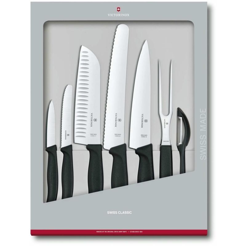 Набор кухонный Victorinox SwissClassic Kitchen Set с черн. ручками, 7 пред (5 ножей, вилка, овощечистка), подарочная упаковка