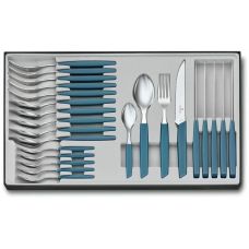 Набір кухонний Victorinox Swiss Modern Table Set з син. ручками, 24 пред (6 ножів steak/6 виделок/6 ложок столових/6 ложок чайних)
