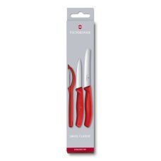 Набор кухонный Victorinox SwissClassic Paring Set с красн. ручками (2 ножа, овощечистка), подарочная упаковка