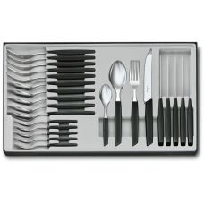 Набір кухонний Victorinox Swiss Modern Table Set з чорн. ручками, 24 пред (6 ножів tomato/6 виделок/6 ложок столових,/6 ложок чайних) 