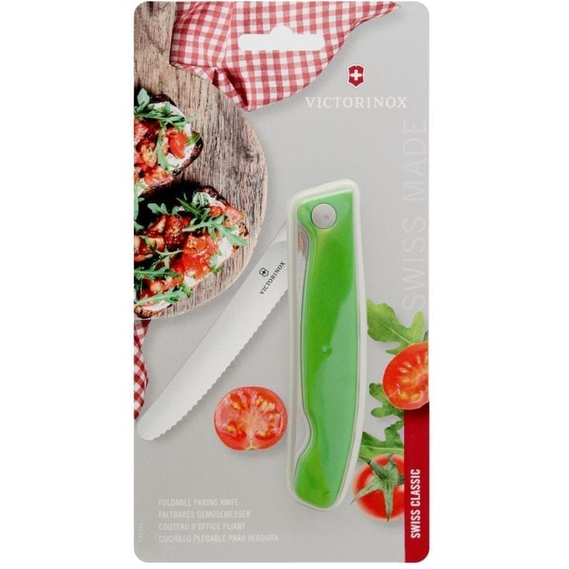 Кухонний ніж Victorinox SwissClassic Foldable Paring, 11 см, з зелен. ручкою, блістер