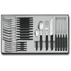 Набор кухонный Victorinox Swiss Modern Table Set с черн. ручками, 24 пред (6 ножей steak/6 вилок/6 ложек столовых/6 чайных ложек)