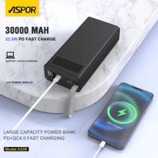 Power Bank Aspor A306 Fast Charge 30000mAh (USB-C/USB/Type-C/Lightning/22.5W)- черный (900124)