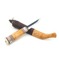 Нож Erapuu Puukko Curly Birch 95, 80CrV2, рукоятка - оленьий рог и карельская береза (14566)